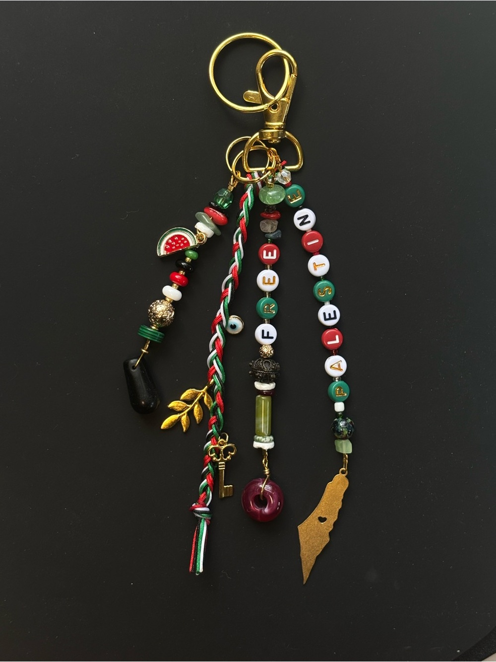 Palestine Bag Charm with Map Pendant. Handmade and Designed by Seller